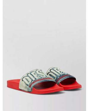 DIESEL Sa Mayemi Denim Slides Flat Sole - Red