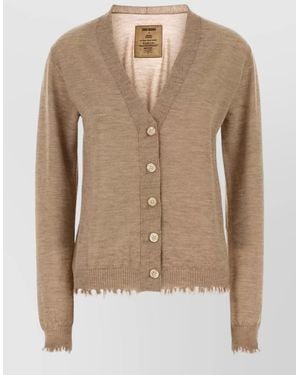 Uma Wang Knitwear V Neck Long Sleeve Sweater - Natural