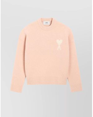 Ami Paris Logo Knit Sweater Made From Alpaca Wool - Pink