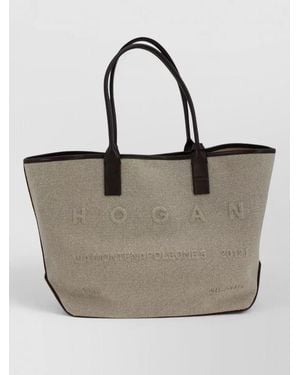 Hogan Textured Tote Bag Logo Padlock Detail - White