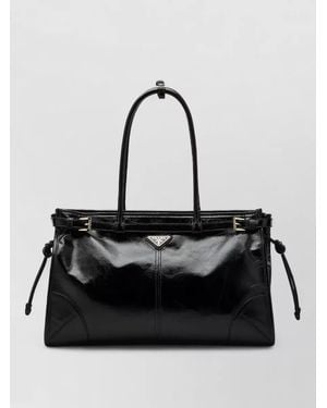 Prada Tote Bag Adjustable Strap Rectangular Top Handles - Black