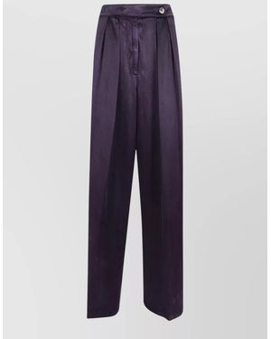 Dries Van Noten High Waist Wide Leg Satin Trousers - Blue