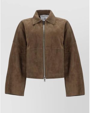 Filippa K Coach Collared Oversized Suede Jacket Long Sleeves - Brown