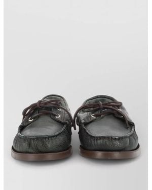 Paraboot Boat Shoes Contrast Stitching Round Toe Rubber Sole - Gray