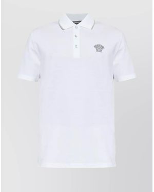 Versace Polo Shirt With Medusa And Side Slits - White