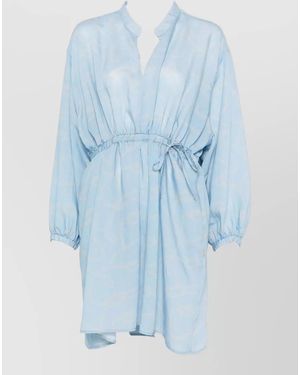 Woolrich Printed Dress Long Sleeves V Neckline - Blue