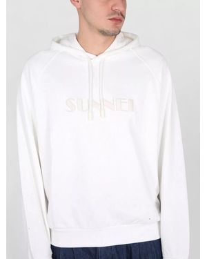 Sunnei Hooded Sweatshirt Logo Embroidery Detail - White