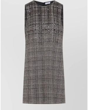 Brunello Cucinelli Sequin Shift Mini Dress Prince Wales Check - Grey