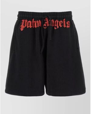 Palm Angels Logo Bermuda Shorts Side And Back Pockets - Black