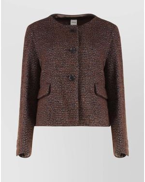 Aspesi Round Neck Tweed Jacket - Brown