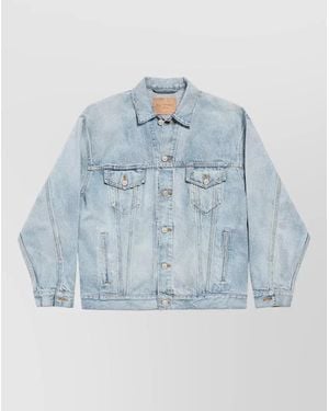 Balenciaga Collared Regular Jacket Long Sleeves Pockets - Blue