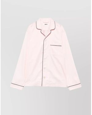 Tekla Satin Nightshirt With Chest Pocket And Contrast Piping - Pink