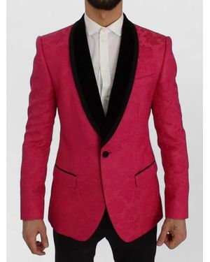 Dolce & Gabbana Silk Floral Brocade Slim Blazer - Red