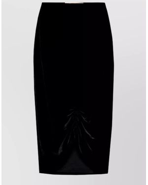 Valentino High Waist Velvet Midi Skirt Ruched - Black