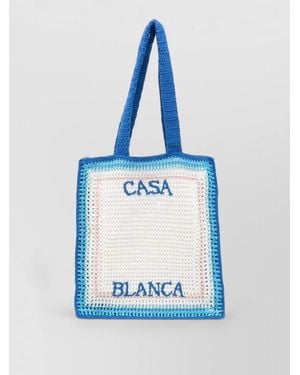 CASABLANCA Crochet Rectangular Tote Bag Dual Handles - Blue