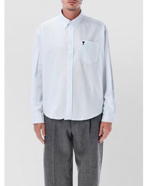 Ami Paris Striped Boxy Cotton Shirt - Gray
