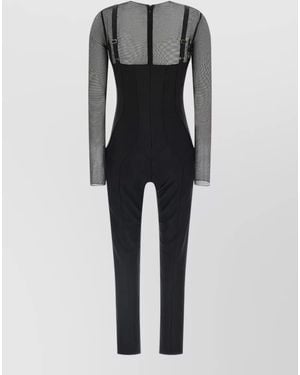 Elisabetta Franchi Mesh Panel Long-Sleeve Jersey Jumpsuit - Black