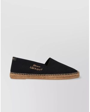 Saint Laurent Round Toe Canvas Espadrilles With Jute Sole - Black