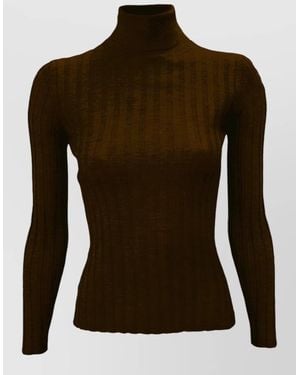 LA ROSE Cashmere Silk Ribbed Turtleneck Sweater - Brown