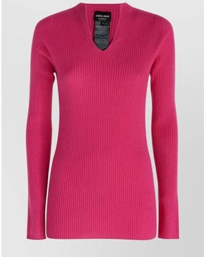 Giorgio Armani Cashmere Ribbed V-Neck Jumper - Pink