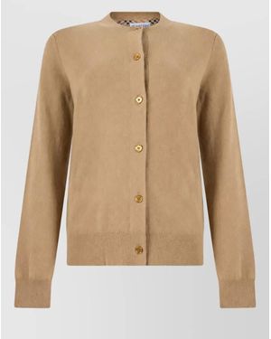 Burberry Cashmere Ribbed Crew-Neck Cardigan - Natural