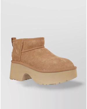 UGG Lug Sole Platform Boots With Stitch Detailing - Natural