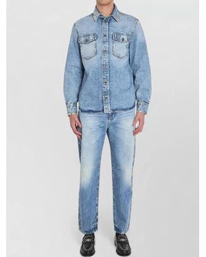Versace Studded Denim Overshirt Long Sleeves - Blue
