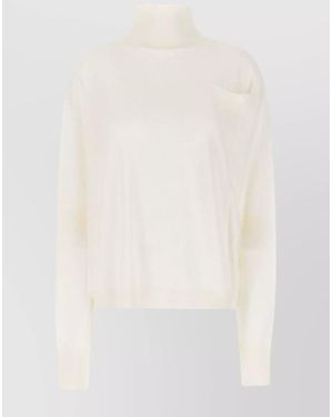 Quira Wool Ribbed Mock Turtleneck Jumper - White