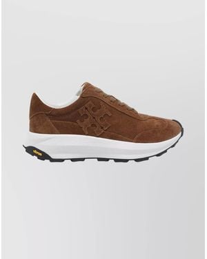 Tory Burch Suede Upper Sneakers Contrasting Sole - Brown