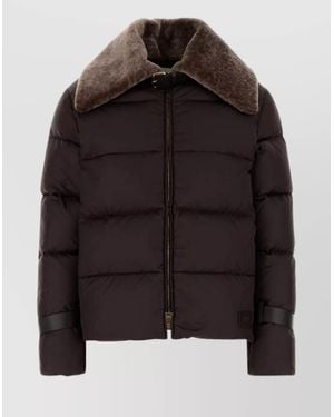 Fendi Down Jacket With Adjustable Cuffs And Fur Collar - Black