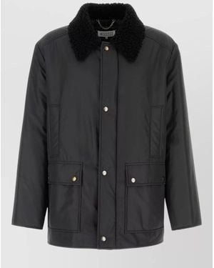 Maison Margiela Polyester Padded Jacket Shearling Collar Pockets - Black