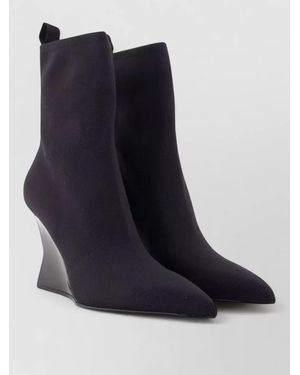 Balmain Cotton Wedge Heel Ankle Boots - Blue