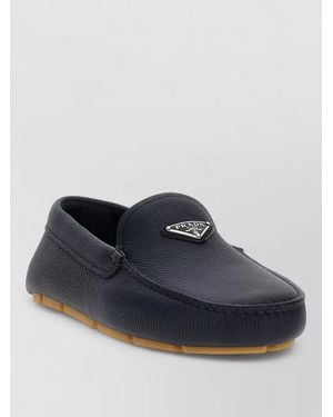 Prada Hammered Leather Driver Loafers Textured Sole - Blue