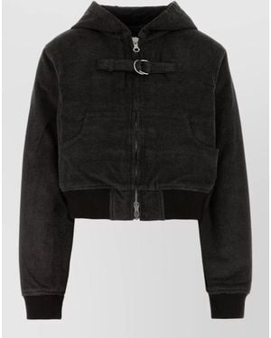 Our Legacy Cropped Cotton Jacket Hood And Pockets - Black
