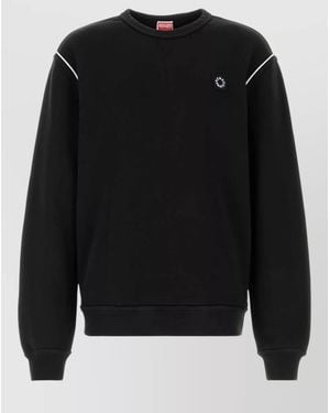 KENZO Cotton Sweatshirt Contrast Piping Ribbed Cuffs Hem - Black