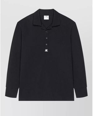 Courreges Long Sleeve Polo Shirt Ribbed Cuffs - Blue