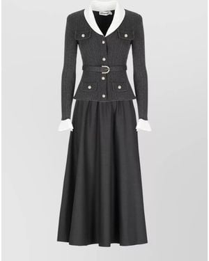 Self-Portrait Belted Tailoring Dress Contrasting Collar - Black