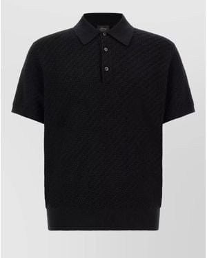 Brioni Silk Cashmere Short-Sleeve Polo Shirt - Black