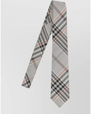 Burberry Slim Silk Tie Check Pattern Design - White