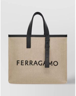 Ferragamo Leather Canvas Tote Bag - Natural