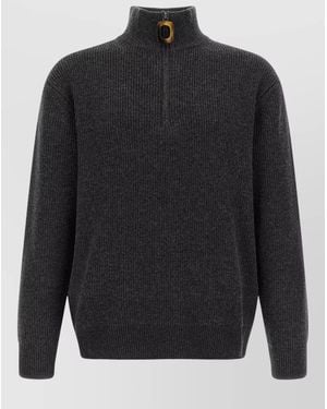 JW Anderson Ribbed High Neck Half Zip Knit Sweater - Gray