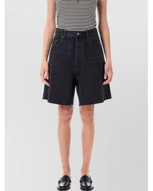 Saint Laurent Denim Frayed Hem Shorts - Blue