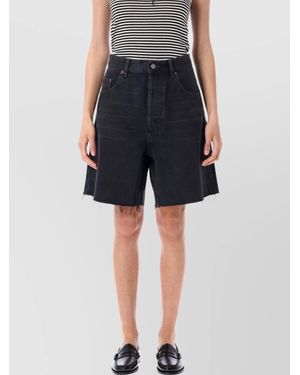 Saint Laurent Denim Frayed Hem Shorts - Blue