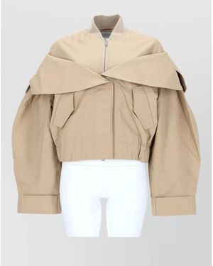 Ganni Coat Elasticated Hem Oversized Collar Pockets - Natural