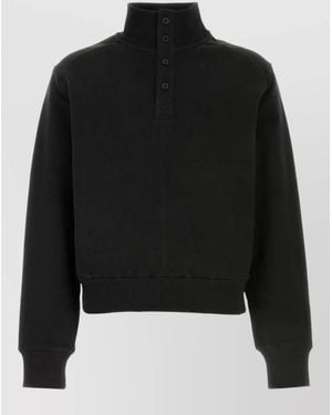 Entire studios Cotton High-Neck Button Sweatshirt - Black