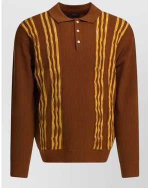 Beams Plus Wool Polo Knit Long Sleeve Shirt - Brown