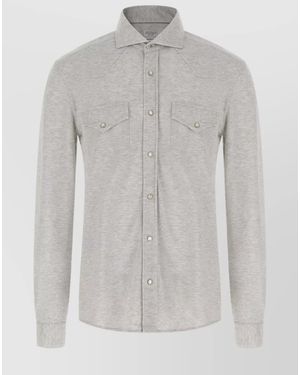 Brunello Cucinelli Cotton Piqué Knit Leisure Fit Shirt - Grey