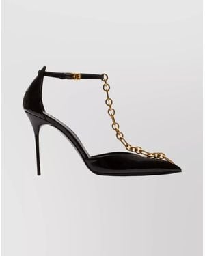 Balmain High Heel Chain Detail Pointed Court Shoes - White