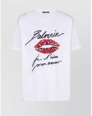Balmain Lips Embroid T-Shirt - White