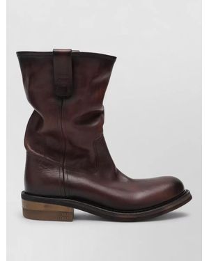 Miu Miu Leather Boots Pull Tabs Round Toe - Brown